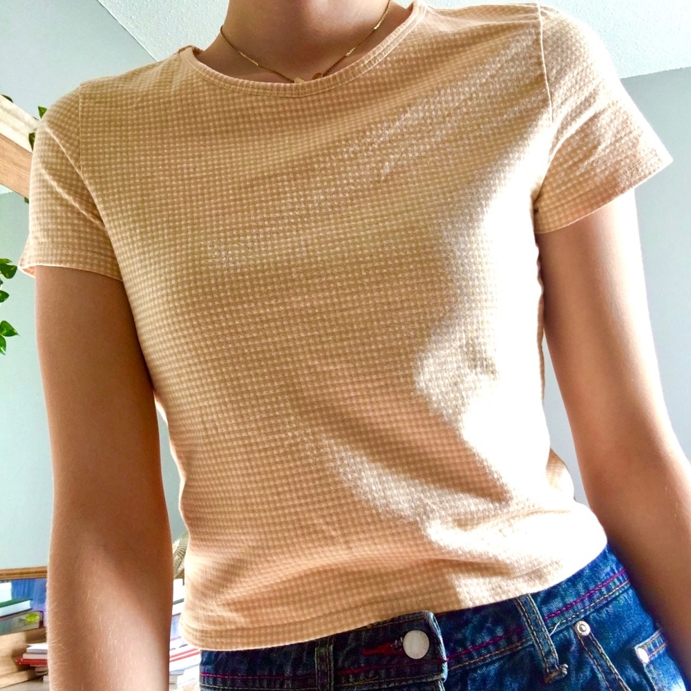 American Eagle Cropped Tee Yellow Checkered